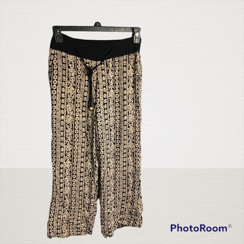Solitaire Khaki Tan & Black Floral Geometric Lounge Pants Wm M